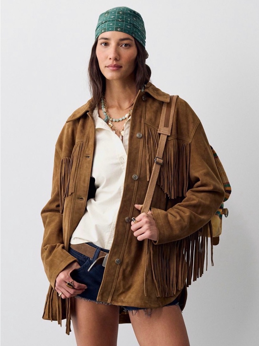 We The Free Fringe Out Suede Jacket Olive Tapenade Brown XS New 100% goat suede